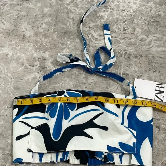 ZARA Floral Crop Top Blue/White Size XS NEW!! - Picture 8 of 9